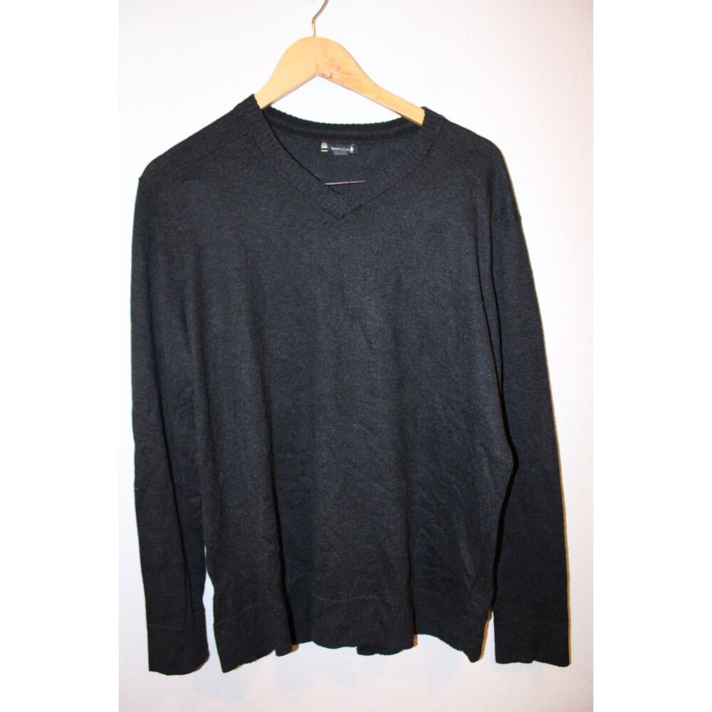 Smartwool sparwood v-neck sweater merino wool dark gray size large